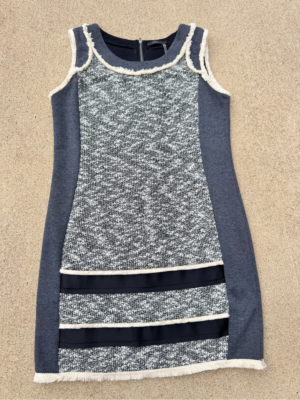 THML Mixed Media Winter Sheath Dress Gray Cream Size L